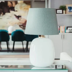 Austra Bordlampe Hvit 40*30*38 Blågrønn skjerm